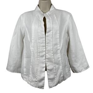 Eileen Fisher Linen Blazer Jacket Pleated Round Collar White 10 Classic Coastal
